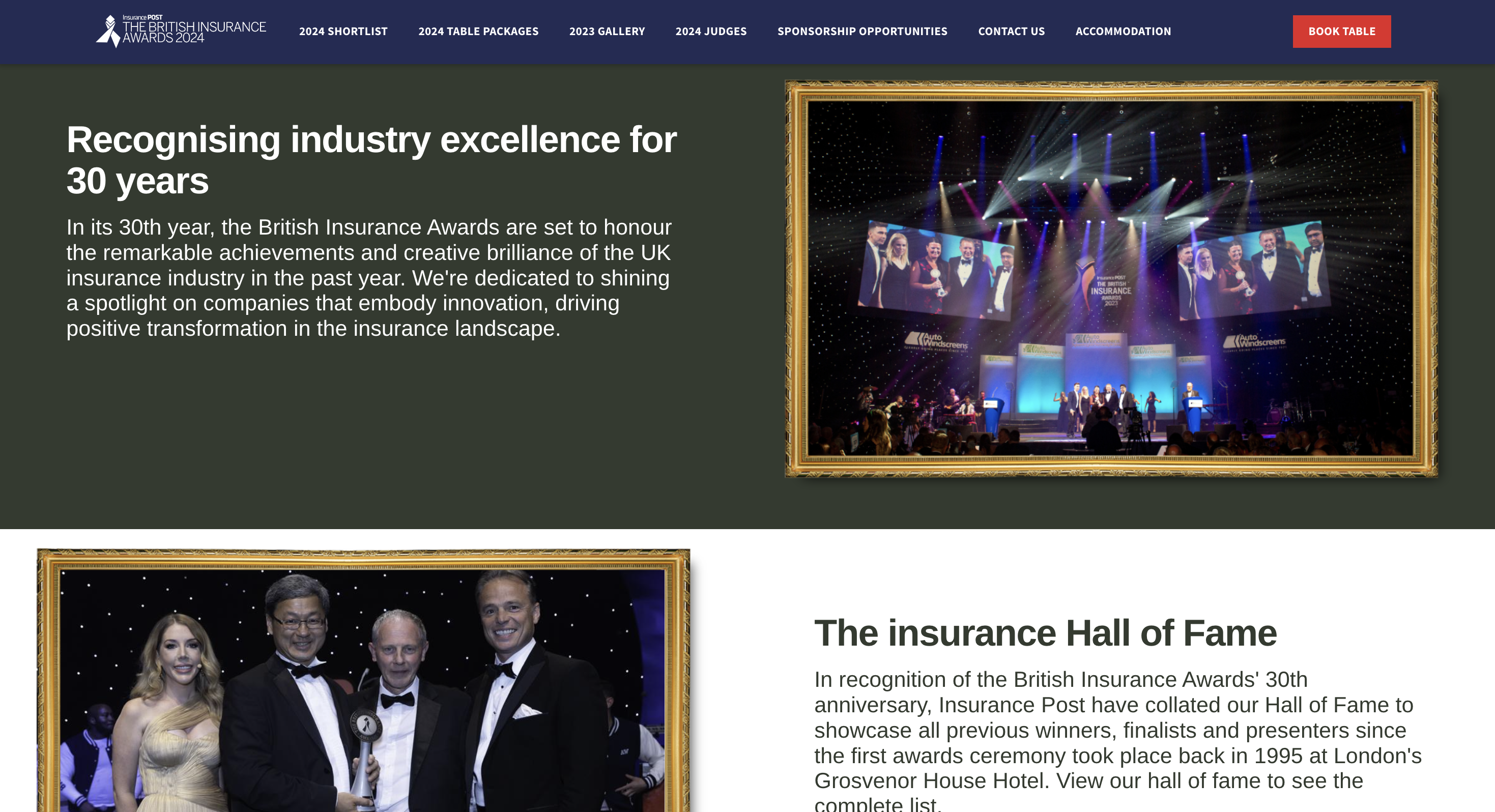 Screenshot thumbnail of British Insurance Awards home page
