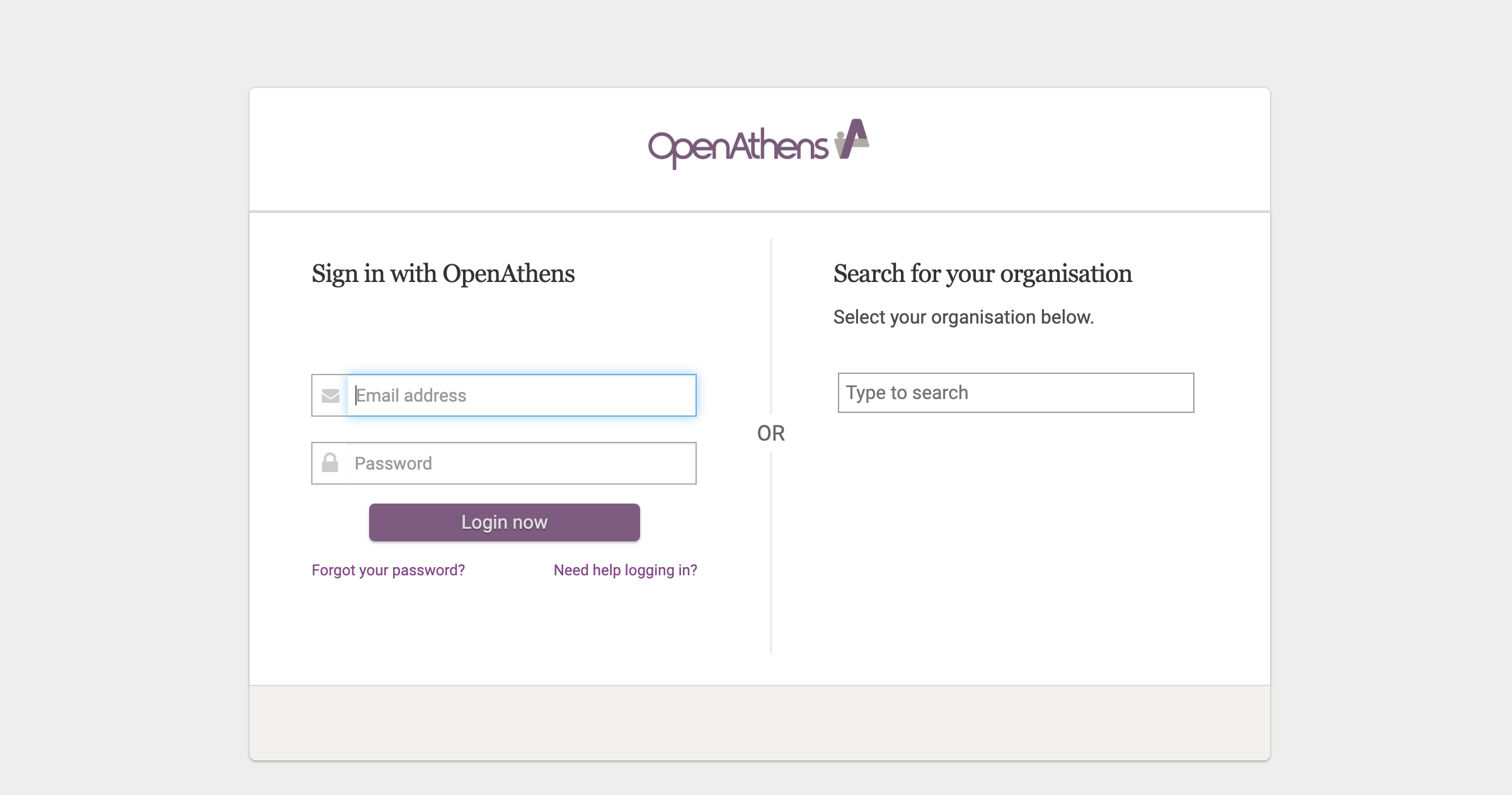 Screenshot thumbnail of Open Athens login page prototype